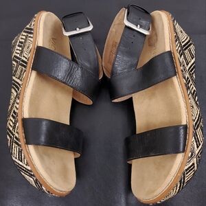 Vionic Wedge Sandals Sz 6 Black Leather Southwestern Platform Orthopedic Sandal